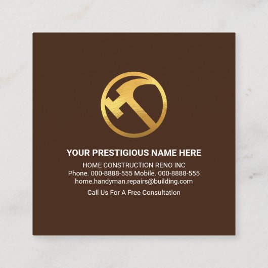 シルバーホーム修復ツール建物シルエット スクエア名刺 (裏面)