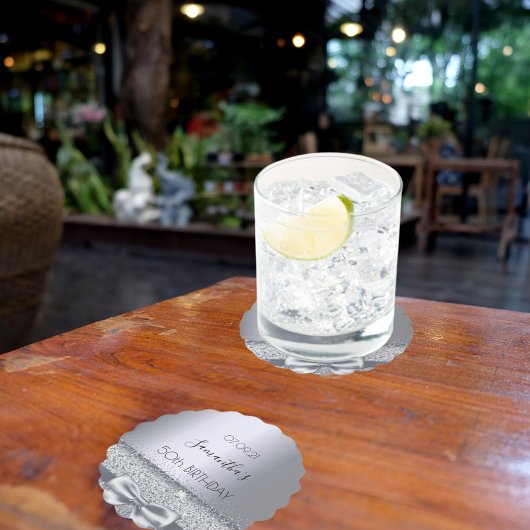 シルバーボウエレガントな誕生日パーティー ペーパーコースター