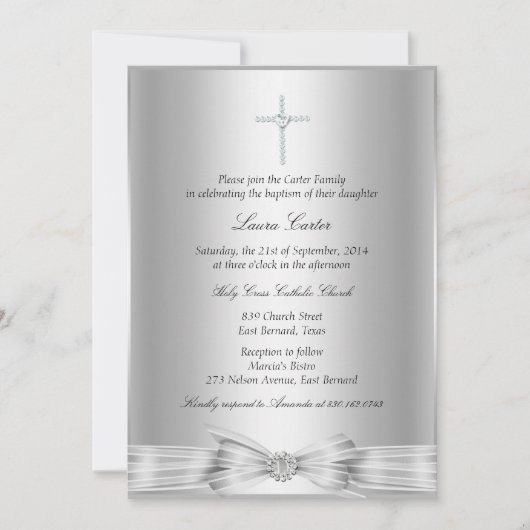 シルバーボウクロスバプテスマ/《キリスト教》洗礼式や命名式招待状 招待状 (正面)