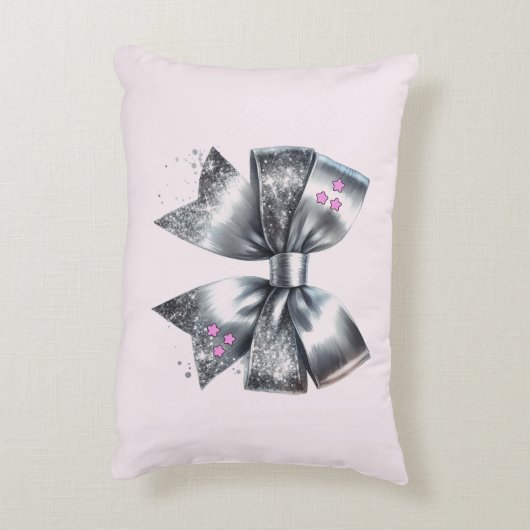 シルバーボウフェイクグリッターパーソナライズされた アクセントクッション (裏面(縦))