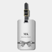 シルバーボウモノグラムイニシャル エレガント ラゲッジタグ (正面縦)