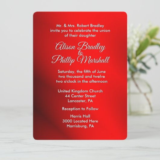 シルバーボウレッドクリスマステーマ結婚式招待状 招待状 (スタンド正面)