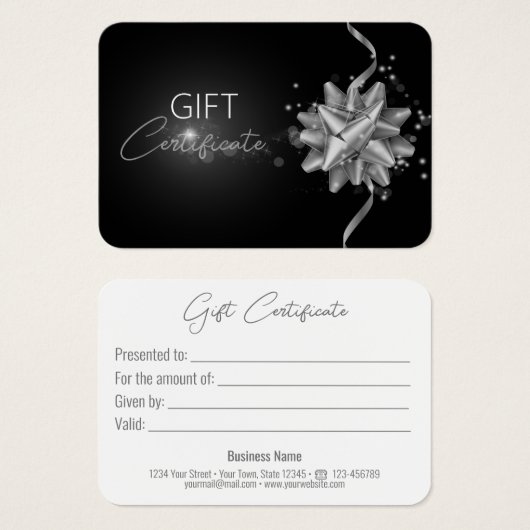 シルバーボウ古典的な明るい黒エレガントいギフトカード (正面&裏面)