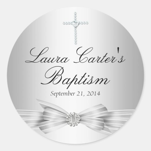 シルバーボウ&クロスバプティスステッカー ラウンドシール (正面)