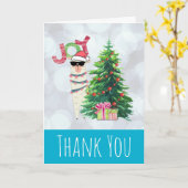 シルバーボケとアイスブルーのクリスマスありがとう - ラマ カード (黄色い花)