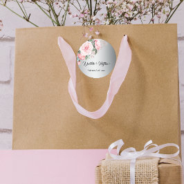 シルバーボタニカルのピンクのバラ結婚ス ラウンドシール