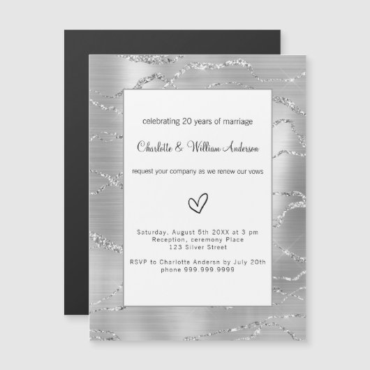 シルバーボーク結婚の贅沢 マグネット招待状 (正面/裏面)