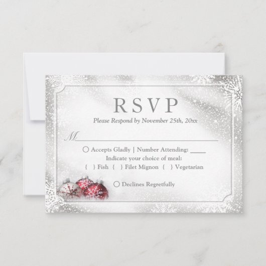 シルバーボーズスノーフレークスクリスマスホリデーRSVP 出欠カード (正面)
