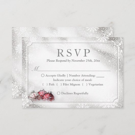 シルバーボーズスノーフレークスクリスマスホリデーRSVP 出欠カード (正面/裏面)
