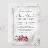 シルバーボーブルススノーフレーク新年のディナーパーティー 招待状 (正面)