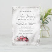 シルバーボーブルススノーフレーク新年のディナーパーティー 招待状 (スタンド正面)