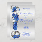 シルバーボーブル&ブルーポインセティシアクリスマスパーティー 招待状 (正面/裏面)
