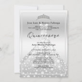 シルバーボールガウン&ティアラキンセニェラ誕生日 招待状 (正面)