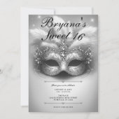 シルバーマスカレードスウィート16フォト誕生日 招待状 (正面)