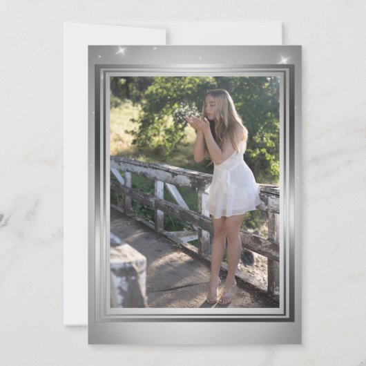 シルバーマスカレードスウィート16フォト誕生日 招待状 (裏面)