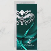 シルバーマスカレードティール(緑がかった色)ジュエード結婚式 プログラム (正面/裏面)