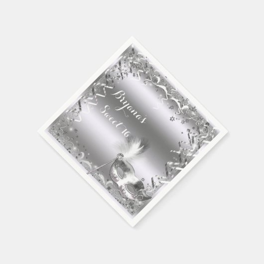 シルバーマスカレードマスクエレガントボール誕生日パーティー スタンダードカクテルナプキン (角)