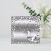 シルバーマスカレードマスクエレガントボール誕生日パーティー 招待状 (スタンド正面)