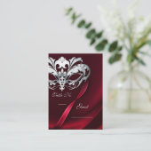 シルバーマスカレード赤い宝石で飾られたテーブルプレイスカード プレイスカード (スタンド正面)