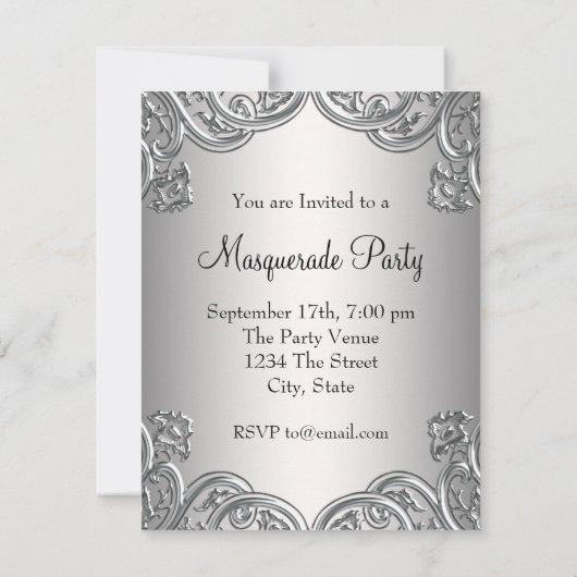 シルバーマスクとブラックマスクマスクの仮装パーティー 招待状 (裏面)