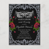 シルバーマスク赤いバラGothic Sweet 16 インビテーションポストカード (正面)