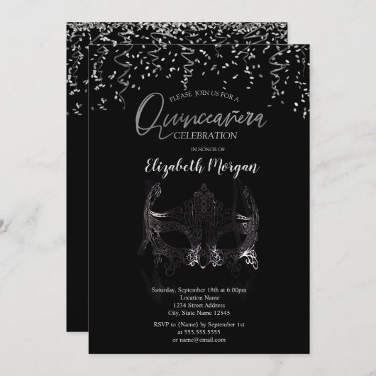 シルバーマスク，紙吹雪仮装クインセアニラ 招待状 (正面/裏面)