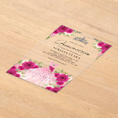 シルバーマゼンタピンクドレスフローラ15thキンセアニラ アクリル招待状 (レイダウン)