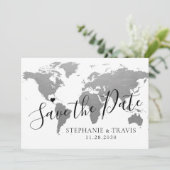 シルバーマップ宛先ウェディング日付カードを保存 案内状 (スタンド正面)