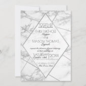 シルバーマーブルアールデコ幾何学的石板結婚ズ 招待状 (正面)