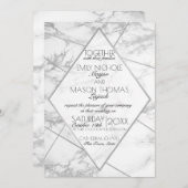シルバーマーブルアールデコ幾何学的石板結婚ズ 招待状 (正面/裏面)