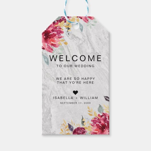 シルバーマーブルフローラ金ゴールドブルゴーニュ結婚ーズ ギフトタグ (正面)