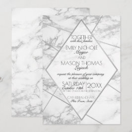シルバーマーブル アートデコ ジオメトリック スレート ウェディング 招待状
