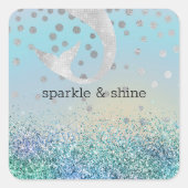 シルバーマーメイドアクアミントパープルグリッタースパークル スクエアシール (正面)