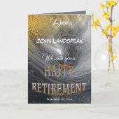 シルバーマーモダンブル金ゴールドグリッターハッピーリタイアメント カード (黄色い花)