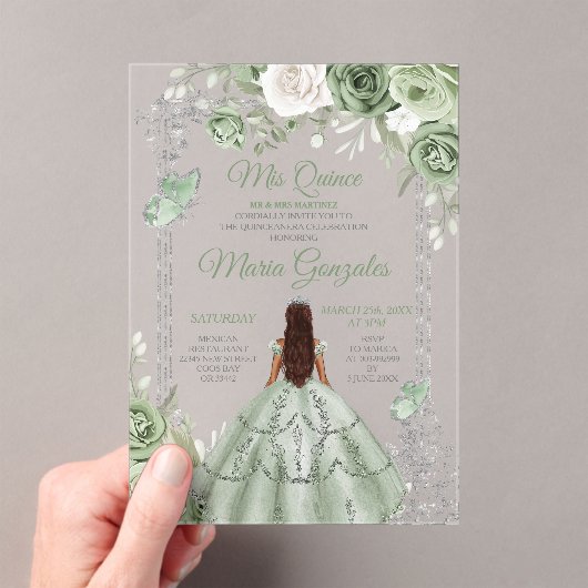 シルバーミスカインセージグリーンフローラキンセアニラ アクリル招待状 (インサイチュ (ポータブル))