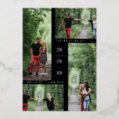 シルバーミニマモダンリスト4写真コラージュ結婚ズ 箔招待状 (正面)