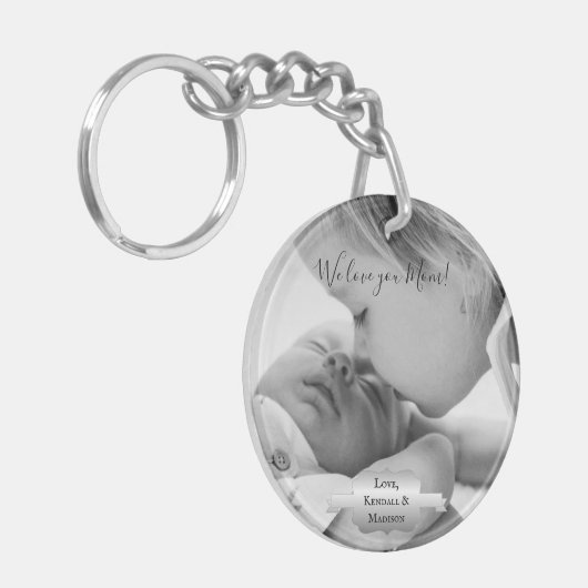 シルバーミニマリストフォトマザーズデイキーチェーン キーホルダー (正面左)