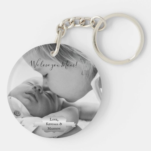 シルバーミニマリストフォトマザーズデイキーチェーン キーホルダー (裏面)