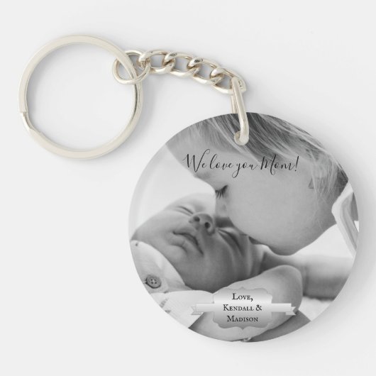 シルバーミニマリストフォトマザーズデイキーチェーン キーホルダー (正面)