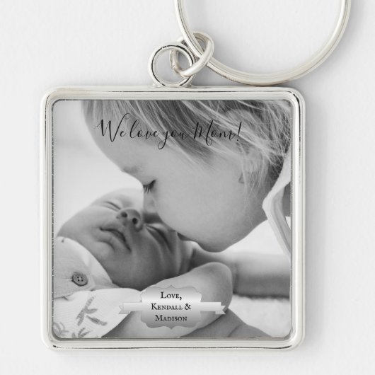 シルバーミニマリストフォトマザーズデイキーチェーン キーホルダー (正面)