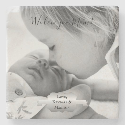 シルバーミニマリスト写真母の日の石コースター ストーンコースター (正面)