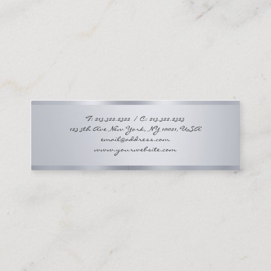 シルバーミニマルトレンディーモダンエレガントタイポグラフィ スキニー名刺 (裏面)