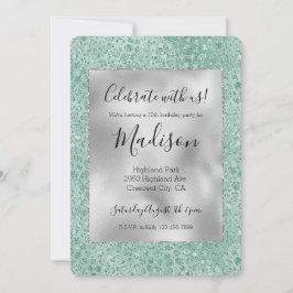 シルバーミントガーリーグリッターグリッツレオパード印刷 招待状