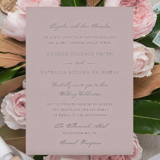 シルバームスクピンクエレガフォーマルントウェディング 箔招待状