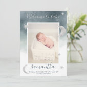 シルバームーンスターズ青い水の色の写真ベビー誕生 案内状 (スタンド正面)