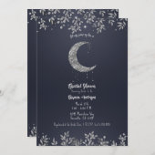 シルバームーンブルーボタニカルブライダルシャワー 招待状 (正面/裏面)