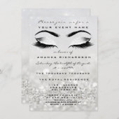 シルバーメイクアップホワイトグリッター16ブライダルシャワー 招待状 (正面/裏面)