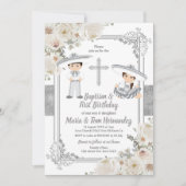 シルバーメキシカンバプテスマと誕生日フィエスタツイン 招待状 (正面)