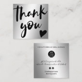 シルバーメタリックのシックなオーダーを感謝していスクリプト スクエア名刺 (正面/裏面)