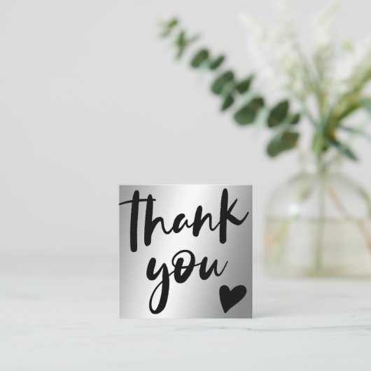 シルバーメタリックのシックなオーダーを感謝していスクリプト スクエア名刺 (スタンド正面)